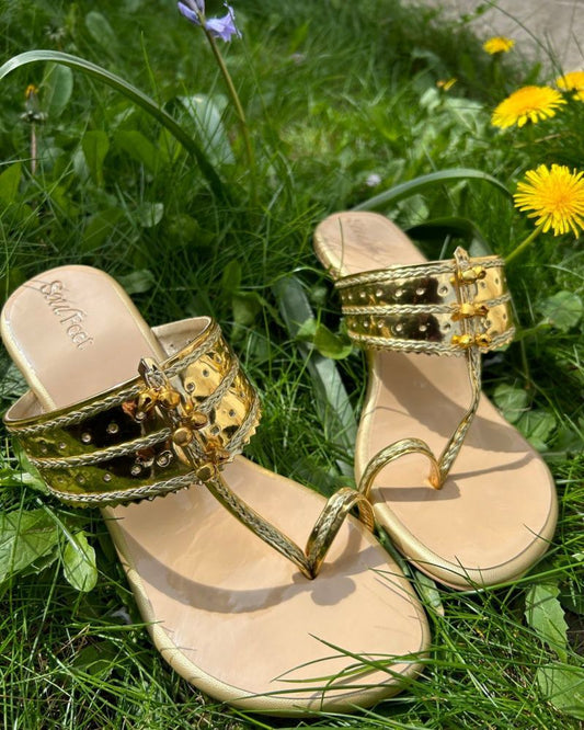 Golden Glow Chic Leather Heels