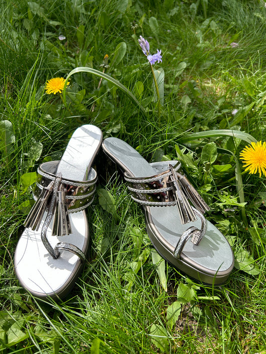 Gunmetal Silver Chic Leather Heels