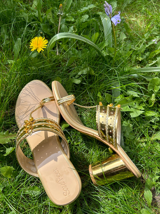 Golden Glow Chic Leather Heels