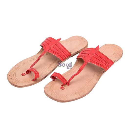 Everyday Leather Flat Sandals - Flaming Red