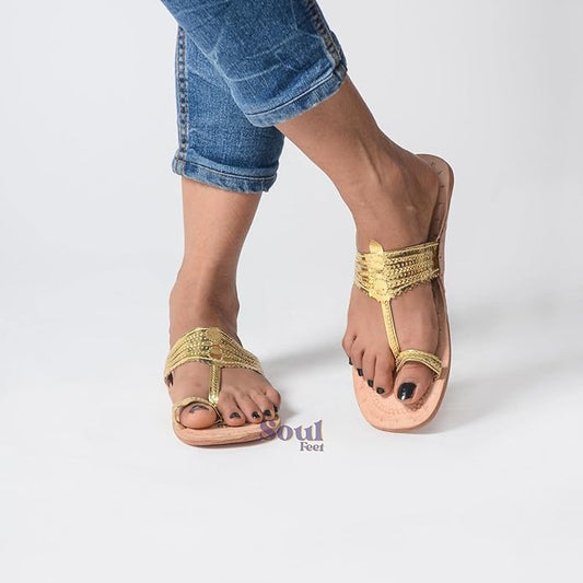 Golden Glow Chic Leather Sandals