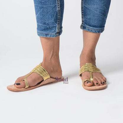 Golden Glow Chic Leather Sandals