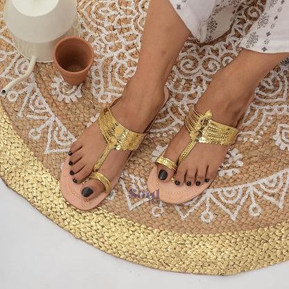 Golden Glow Chic Leather Sandals